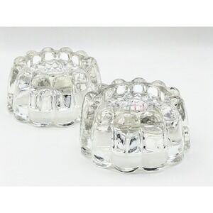 Vintage Clear Glass Scalloped Bubble Candle Holder Set Taper Tea Light Pair 4in